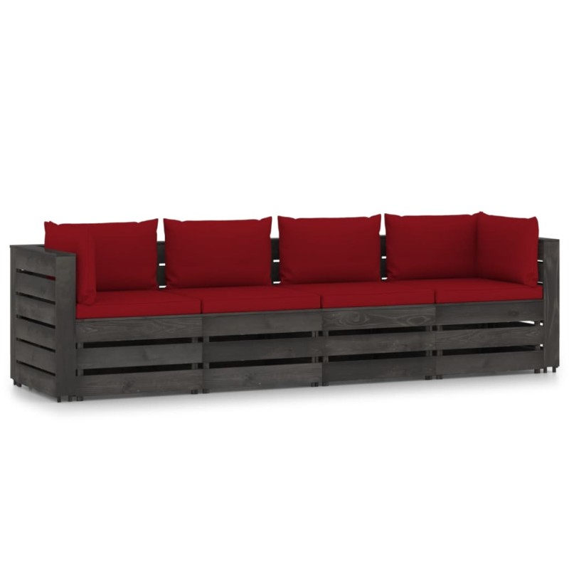 vidaXL Sofá de palets 4 plazas cojines gris madera de pino impregnada vidaXL Sofá de palets 4 plazas cojines gris madera de pino impregnada