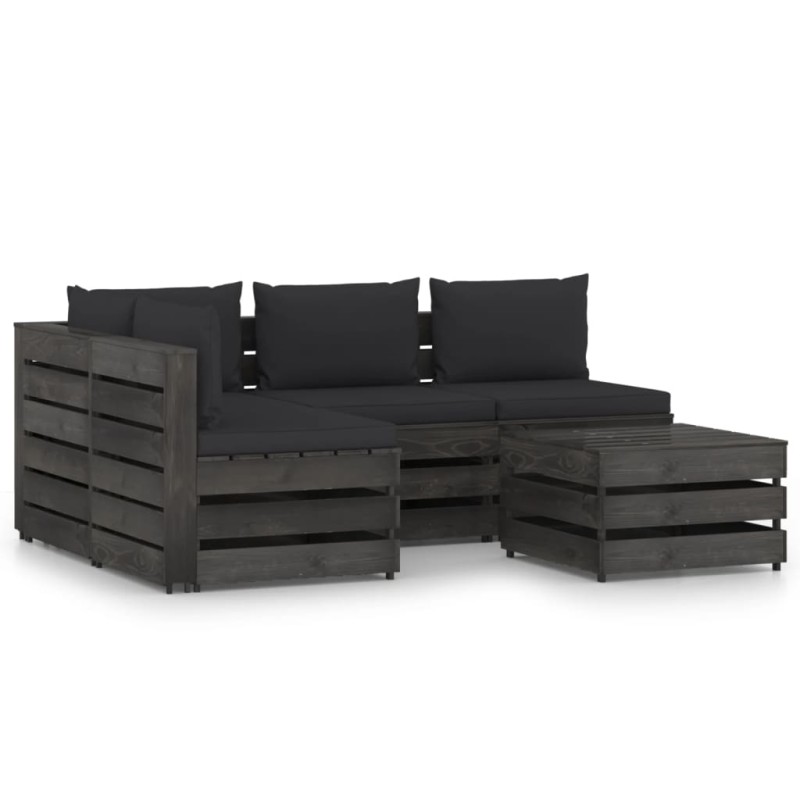 vidaXL Muebles de jardín 5 piezas con cojines madera impregnada gris vidaXL Muebles de jardín 5 piezas con cojines madera impregnada gris