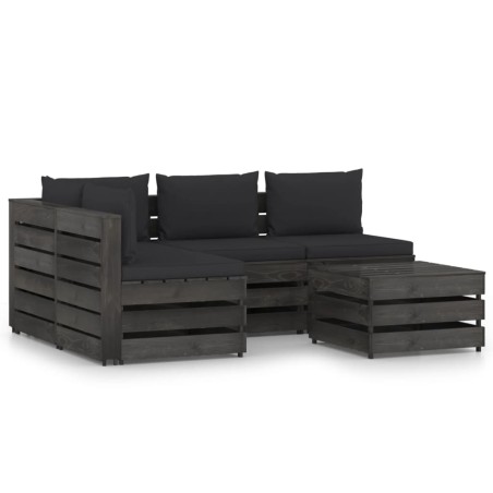 vidaXL Muebles de jardín 5 piezas con cojines madera impregnada gris