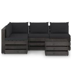 vidaXL Muebles de jardín 5 piezas con cojines madera impregnada gris