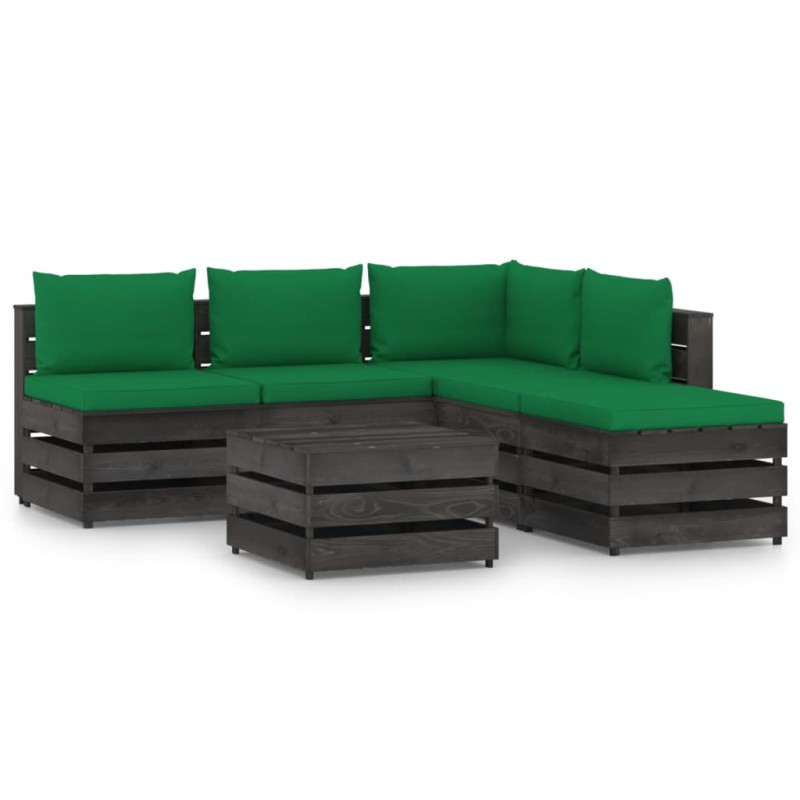 vidaXL Muebles de jardín 6 piezas con cojines madera impregnada gris