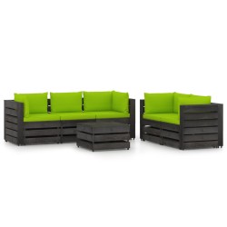 vidaXL Muebles de jardín 6 piezas con cojines madera impregnada gris