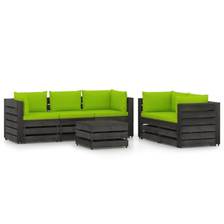 vidaXL Muebles de jardín 6 piezas con cojines madera impregnada gris