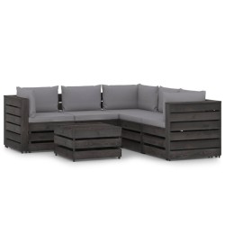 vidaXL Muebles de jardín 6 piezas con cojines madera impregnada gris