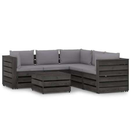 vidaXL Muebles de jardín 6 piezas con cojines madera impregnada gris