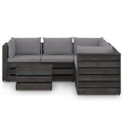 vidaXL Muebles de jardín 6 piezas con cojines madera impregnada gris