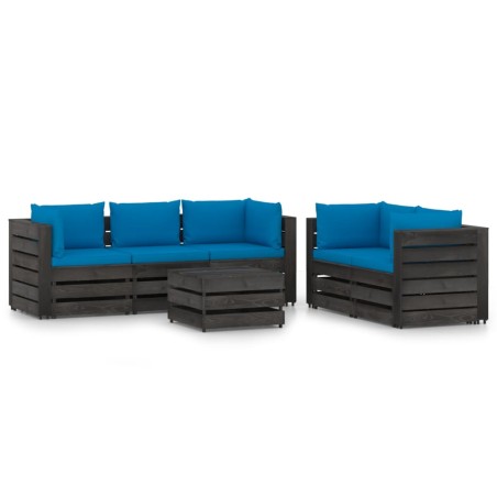 vidaXL Muebles de jardín 6 piezas con cojines madera impregnada gris