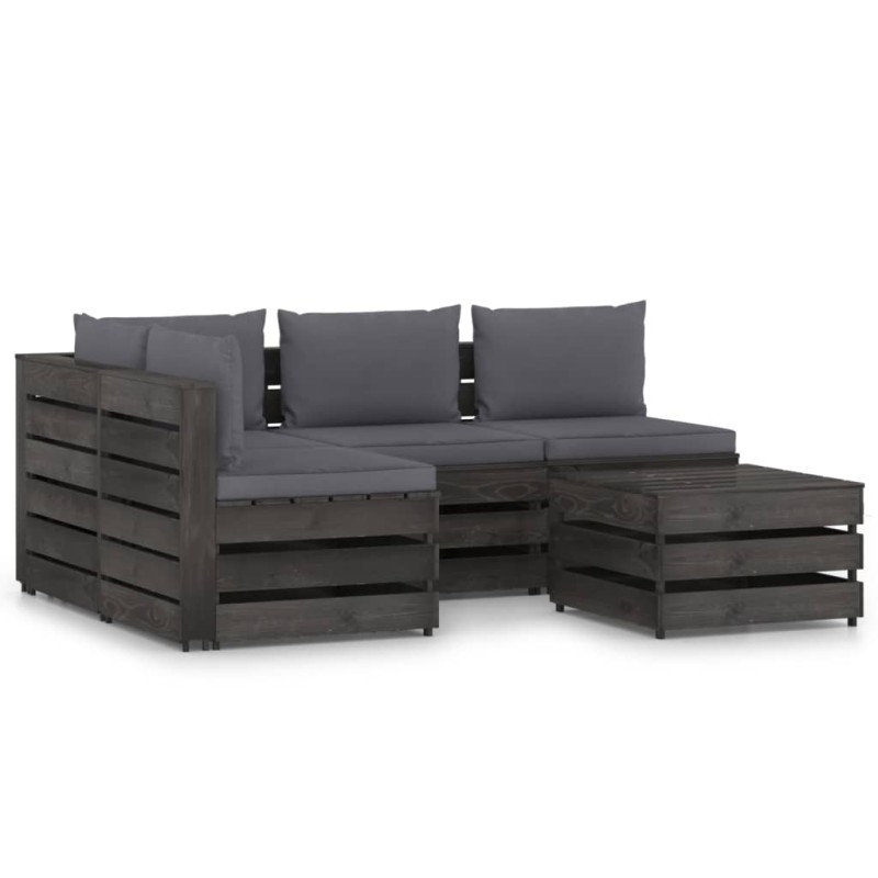 vidaXL Muebles de jardín 5 piezas con cojines madera impregnada gris vidaXL Muebles de jardín 5 piezas con cojines madera impregnada gris