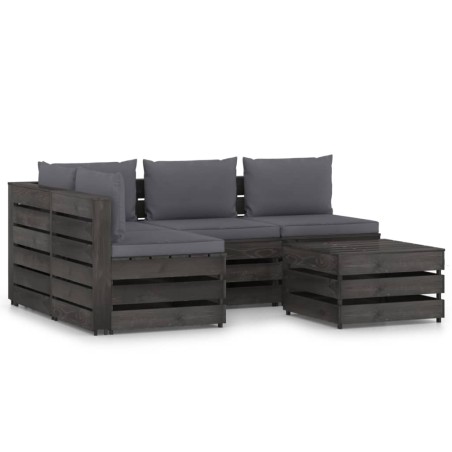 vidaXL Muebles de jardín 5 piezas con cojines madera impregnada gris