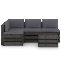 vidaXL Muebles de jardín 5 piezas con cojines madera impregnada gris