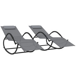 vidaXL Tumbonas mecedoras 2 uds acero y textilene gris