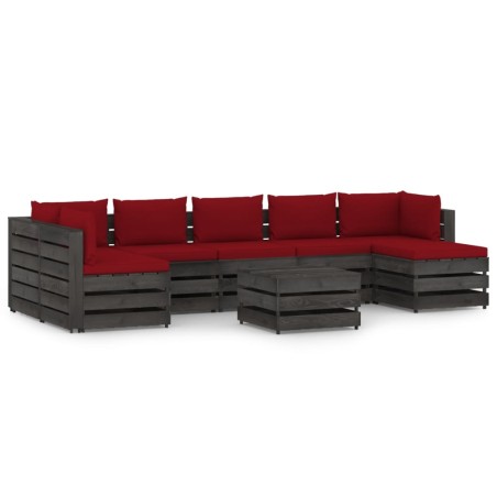 vidaXL Muebles de jardín 8 piezas con cojines madera impregnada gris