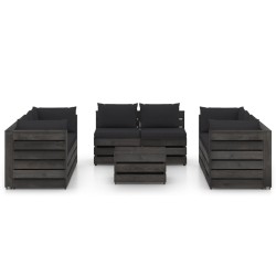 vidaXL Muebles de jardín 9 piezas con cojines madera impregnada gris