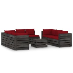vidaXL Muebles de jardín 9 piezas con cojines madera impregnada gris