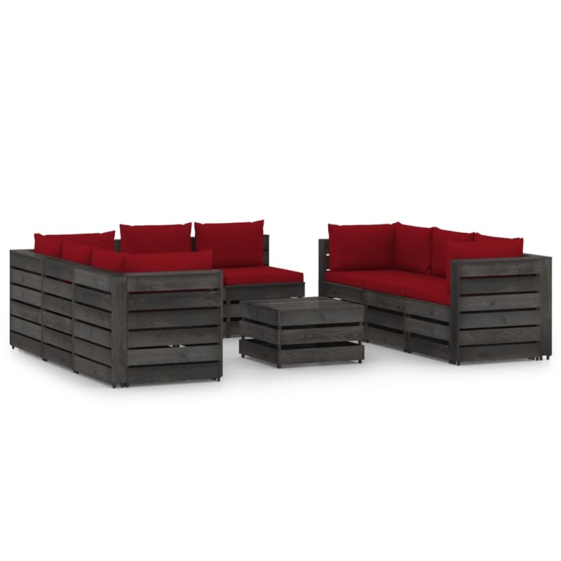 vidaXL Muebles de jardín 9 piezas con cojines madera impregnada gris vidaXL Muebles de jardín 9 piezas con cojines madera impregnada gris