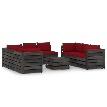 vidaXL Muebles de jardín 9 piezas con cojines madera impregnada gris