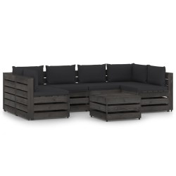 vidaXL Muebles de jardín 7 piezas con cojines madera impregnada gris