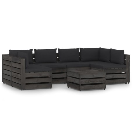 vidaXL Muebles de jardín 7 piezas con cojines madera impregnada gris