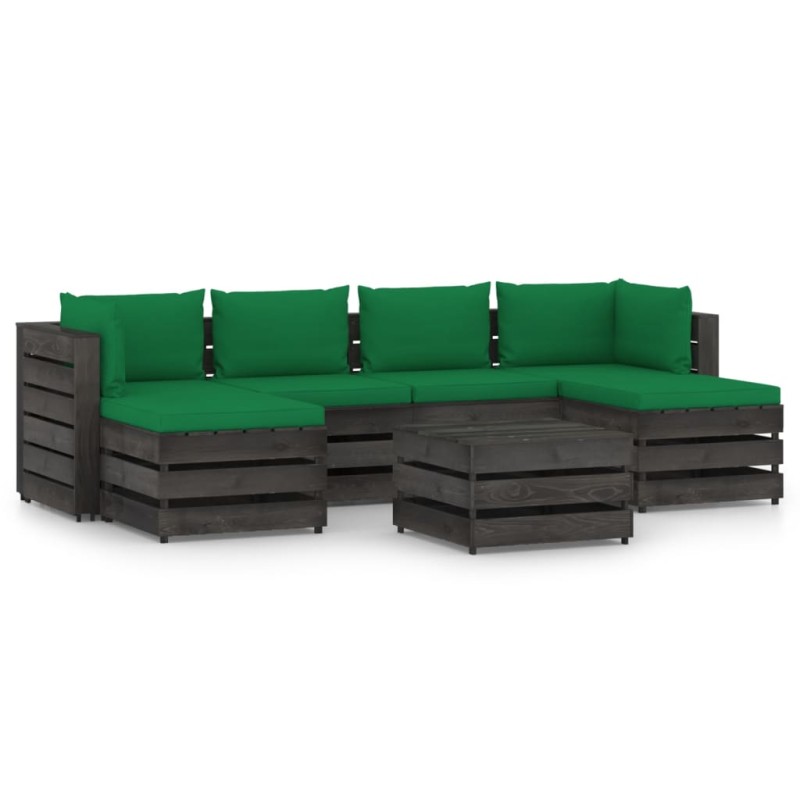 vidaXL Muebles de jardín 7 piezas con cojines madera impregnada gris vidaXL Muebles de jardín 7 piezas con cojines madera impregnada gris