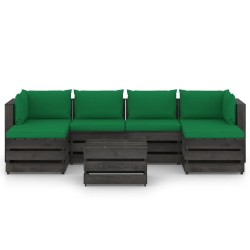 vidaXL Muebles de jardín 7 piezas con cojines madera impregnada gris