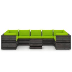 vidaXL Muebles de jardín 10 piezas con cojines madera impregnada gris