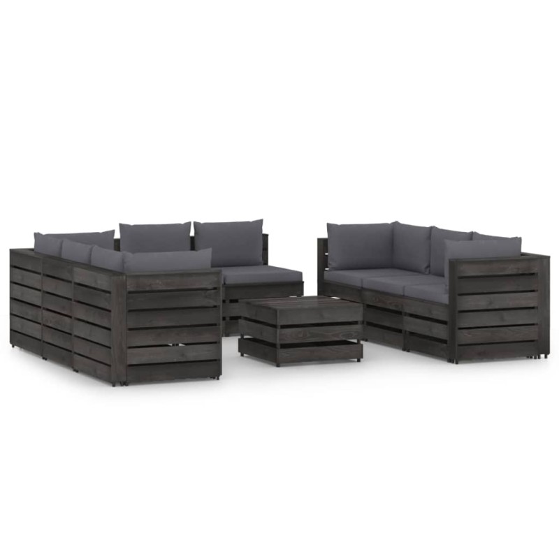 vidaXL Muebles de jardín 9 piezas con cojines madera impregnada gris vidaXL Muebles de jardín 9 piezas con cojines madera impregnada gris