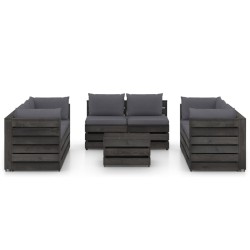 vidaXL Muebles de jardín 9 piezas con cojines madera impregnada gris