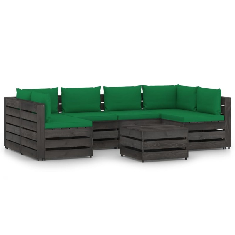 vidaXL Muebles de jardín 7 piezas con cojines madera impregnada gris vidaXL Muebles de jardín 7 piezas con cojines madera impregnada gris