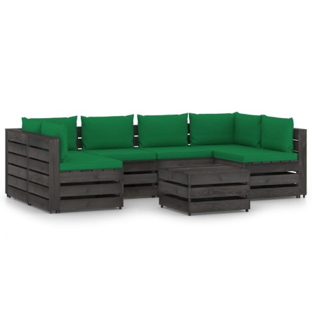 vidaXL Muebles de jardín 7 piezas con cojines madera impregnada gris