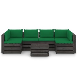 vidaXL Muebles de jardín 7 piezas con cojines madera impregnada gris