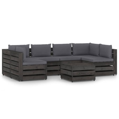 vidaXL Muebles de jardín 7 piezas con cojines madera impregnada gris