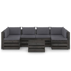 vidaXL Muebles de jardín 7 piezas con cojines madera impregnada gris
