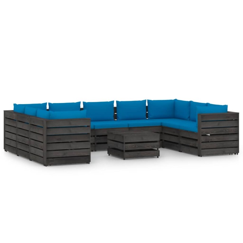 vidaXL Muebles de jardín 10 piezas con cojines madera impregnada gris vidaXL Muebles de jardín 10 piezas con cojines madera impregnada gris