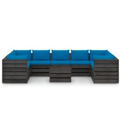 vidaXL Muebles de jardín 10 piezas con cojines madera impregnada gris