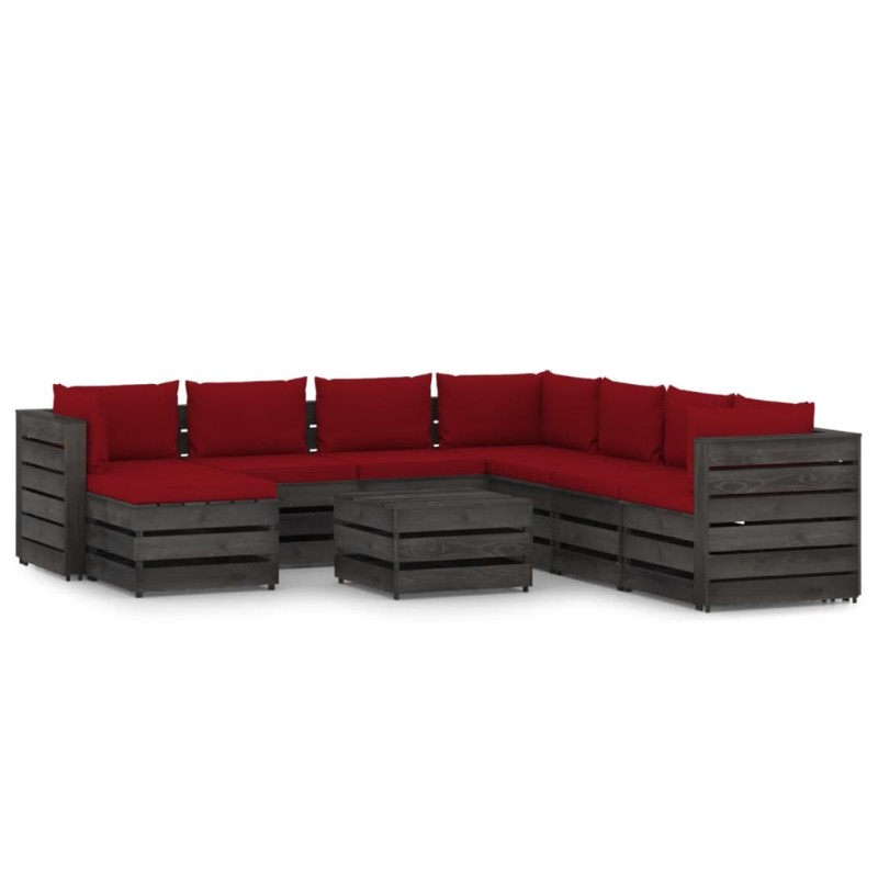 vidaXL Muebles de jardín 9 piezas con cojines madera impregnada gris vidaXL Muebles de jardín 9 piezas con cojines madera impregnada gris
