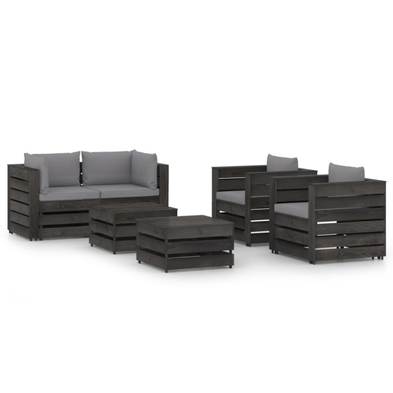 vidaXL Muebles de jardín 6 piezas con cojines madera impregnada gris vidaXL Muebles de jardín 6 piezas con cojines madera impregnada gris