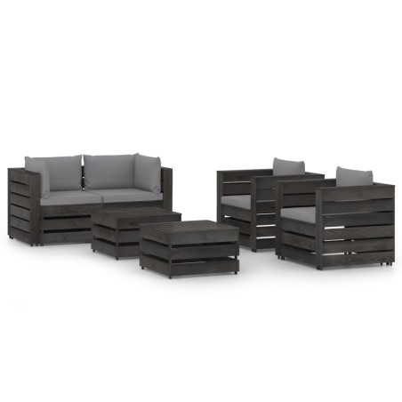 vidaXL Muebles de jardín 6 piezas con cojines madera impregnada gris