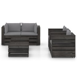 vidaXL Muebles de jardín 6 piezas con cojines madera impregnada gris