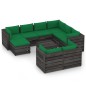 vidaXL Muebles de jardín 10 piezas con cojines madera impregnada gris