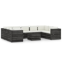 vidaXL Muebles de jardín 10 piezas con cojines madera impregnada gris