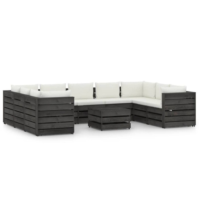 vidaXL Muebles de jardín 10 piezas con cojines madera impregnada gris vidaXL Muebles de jardín 10 piezas con cojines madera impregnada gris