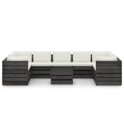 vidaXL Muebles de jardín 10 piezas con cojines madera impregnada gris