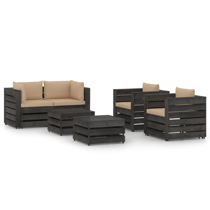vidaXL Muebles de jardín 6 piezas con cojines madera impregnada gris vidaXL Muebles de jardín 6 piezas con cojines madera impregnada gris
