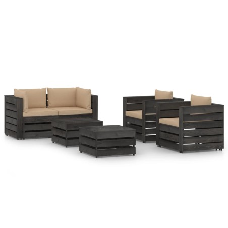 vidaXL Muebles de jardín 6 piezas con cojines madera impregnada gris