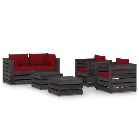 vidaXL Muebles de jardín 6 piezas con cojines madera impregnada gris
