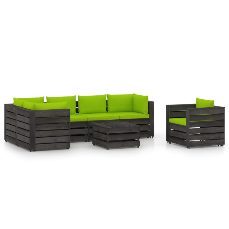 vidaXL Muebles de jardín 7 piezas con cojines madera impregnada gris vidaXL Muebles de jardín 7 piezas con cojines madera impregnada gris