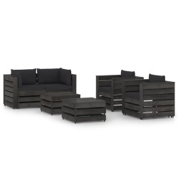 vidaXL Muebles de jardín 6 piezas con cojines madera impregnada gris