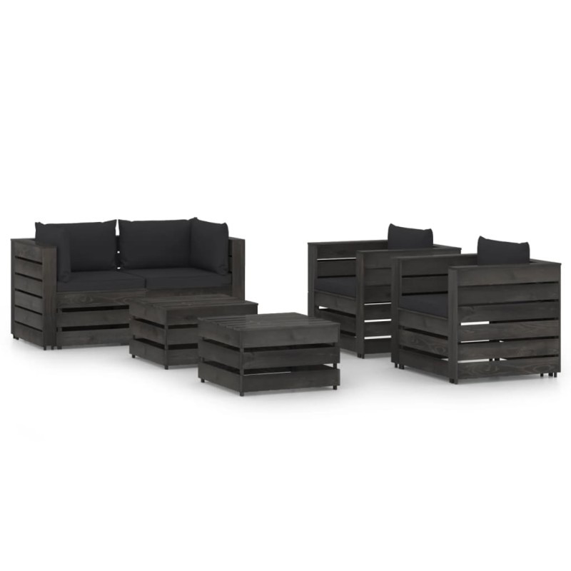 vidaXL Muebles de jardín 6 piezas con cojines madera impregnada gris vidaXL Muebles de jardín 6 piezas con cojines madera impregnada gris