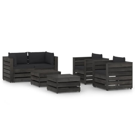 vidaXL Muebles de jardín 6 piezas con cojines madera impregnada gris