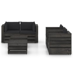 vidaXL Muebles de jardín 6 piezas con cojines madera impregnada gris